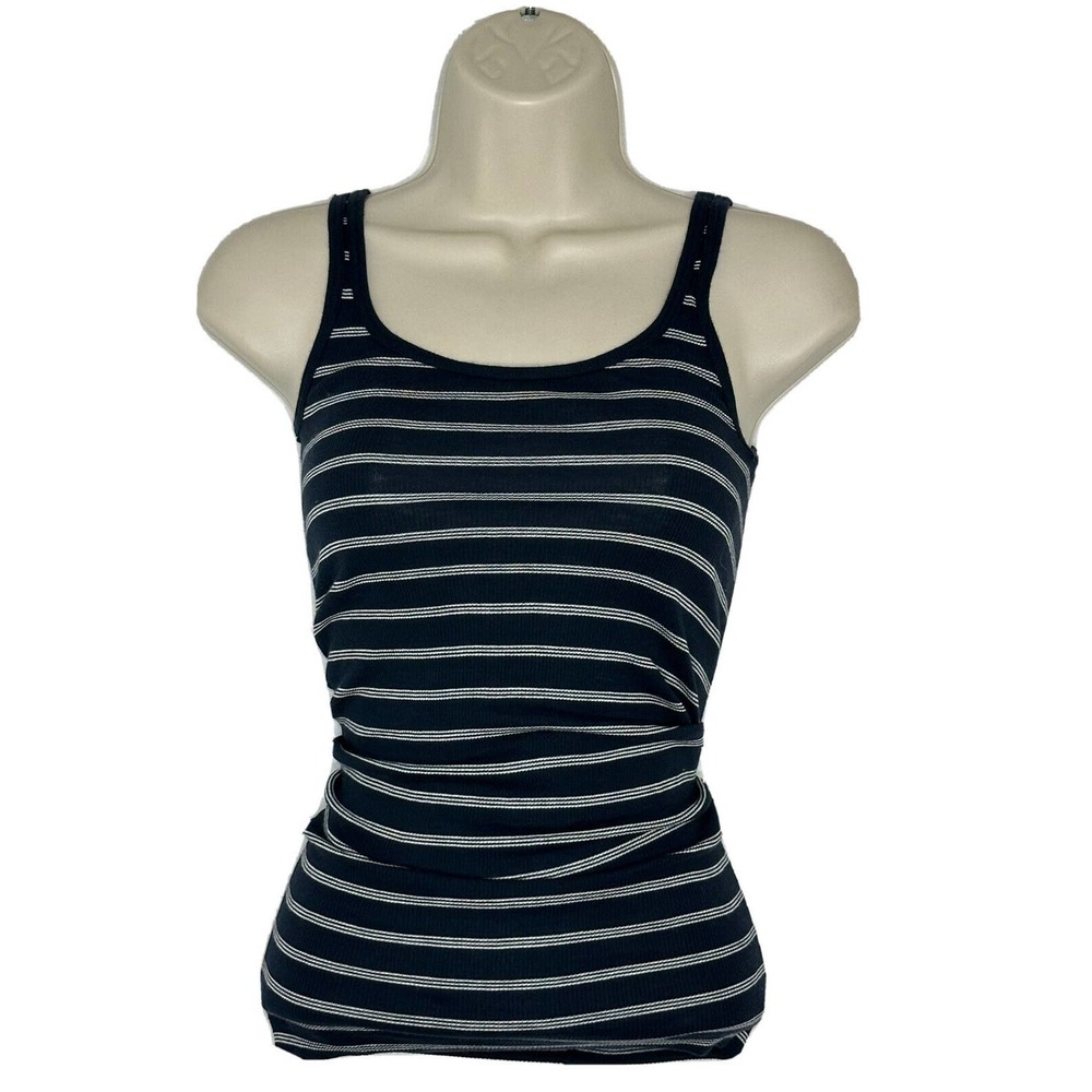 Vince Womens Tank Top Sleeveless Shirt Striped Navy Blue Pima Cotton Sz XXS NEW